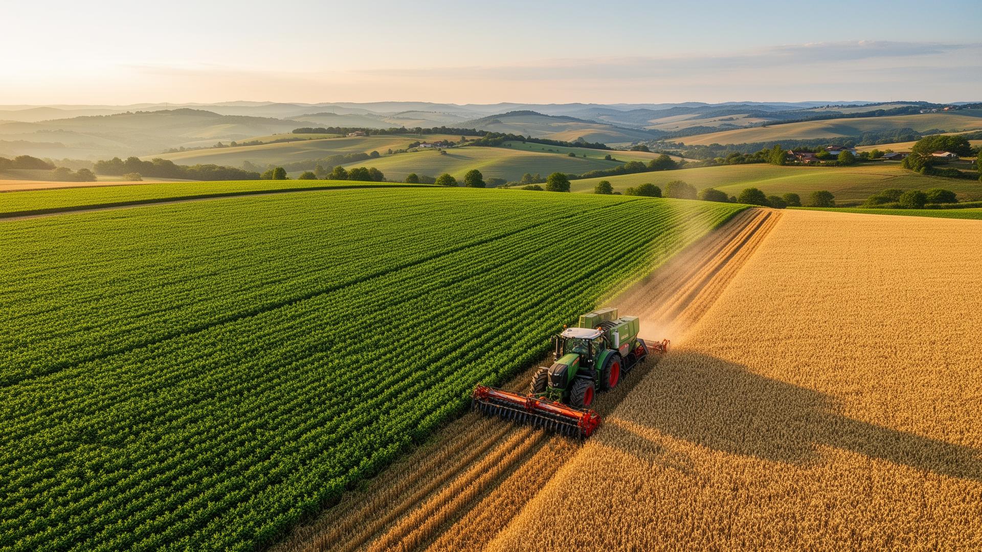Landwirtschaftliche Felder bei Sonnenaufgang